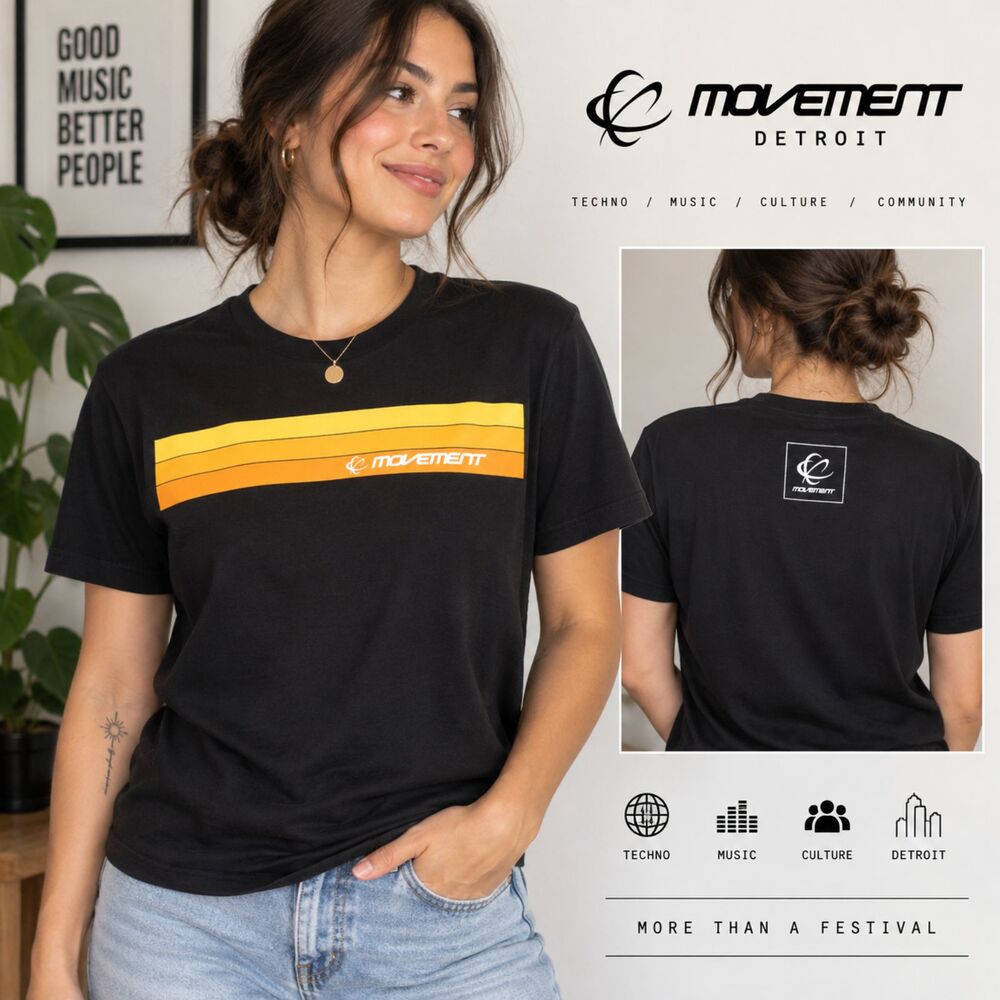 Movement Detroit Techno T Shirt M Black Orange EDM Electronic Music Festival Tee